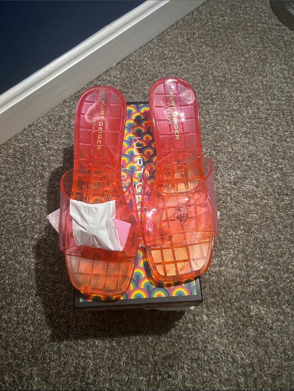 Kurt Geiger Neon Pink-Orange Jelly Slide Sandals